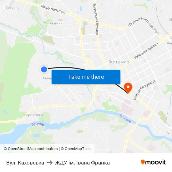 Вул. Каховська to ЖДУ ім. Івана Франка map