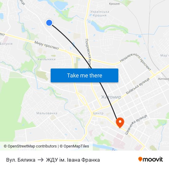 Вул. Бялика to ЖДУ ім. Івана Франка map