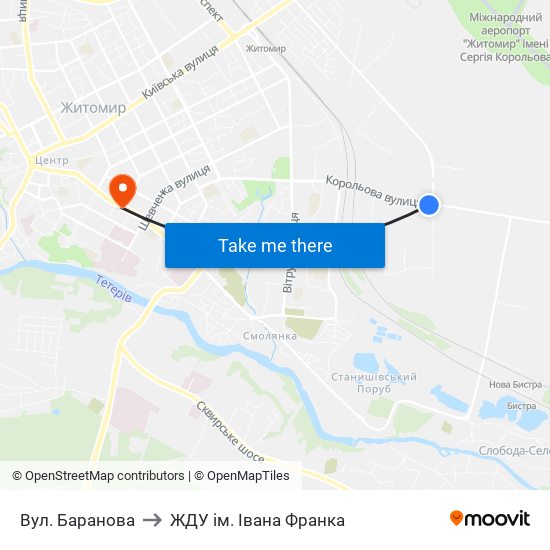 Вул. Баранова to ЖДУ ім. Івана Франка map