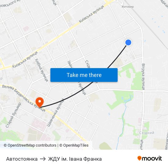 Автостоянка to ЖДУ ім. Івана Франка map