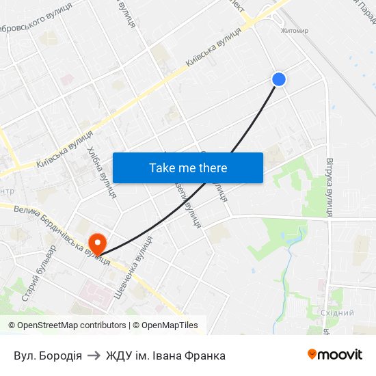 Вул. Бородія to ЖДУ ім. Івана Франка map