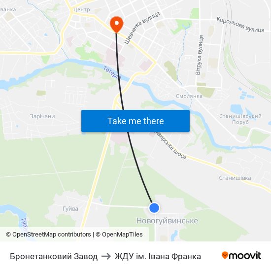 Бронетанковий Завод to ЖДУ ім. Івана Франка map