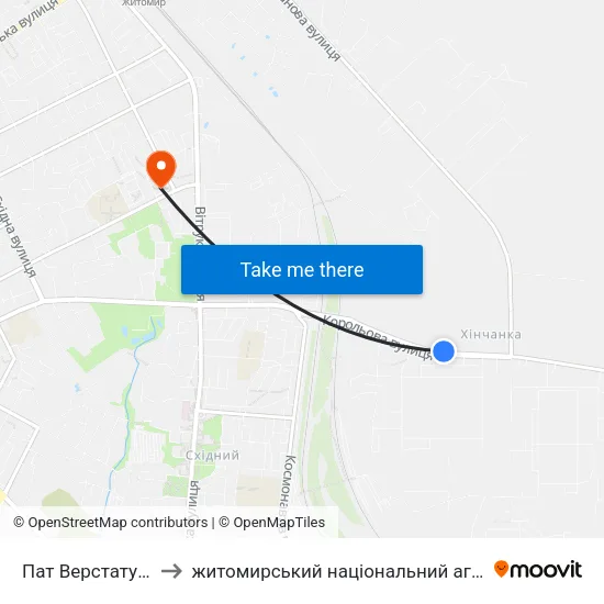 Пат Верстатуніверсалмаш to житомирський національний агро екологічний університет map