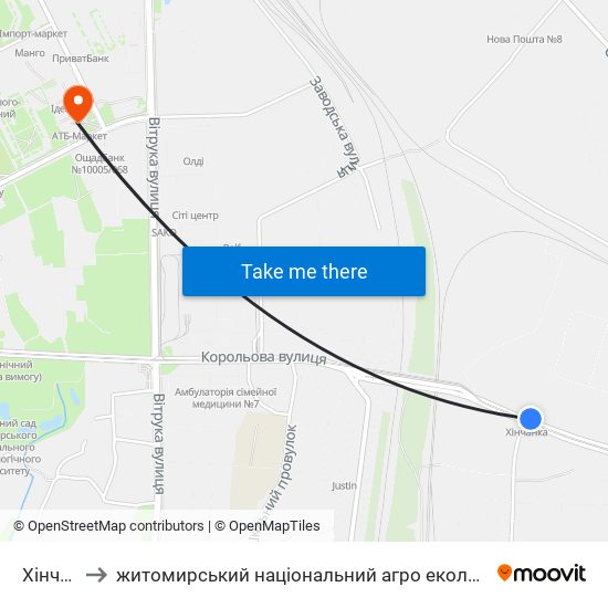 Хінчанка to житомирський національний агро екологічний університет map