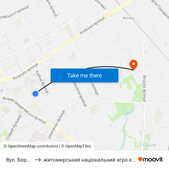 Вул. Бориса Тена to житомирський національний агро екологічний університет map