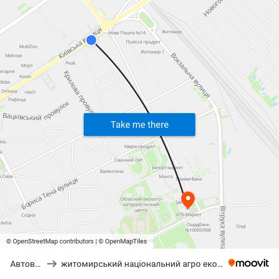 Автовокзал to житомирський національний агро екологічний університет map