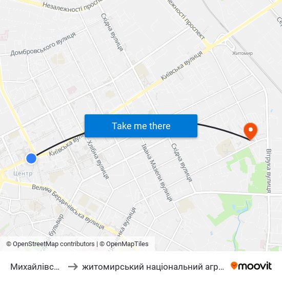 Михайлівський Собор to житомирський національний агро екологічний університет map
