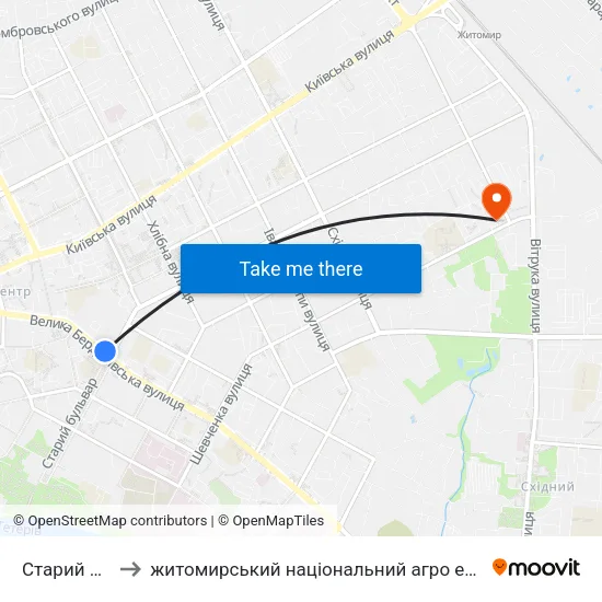 Старий Бульвар to житомирський національний агро екологічний університет map