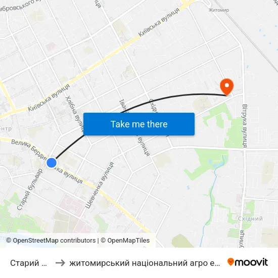 Старий Бульвар to житомирський національний агро екологічний університет map