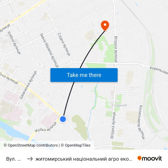 Вул. Жуйка to житомирський національний агро екологічний університет map