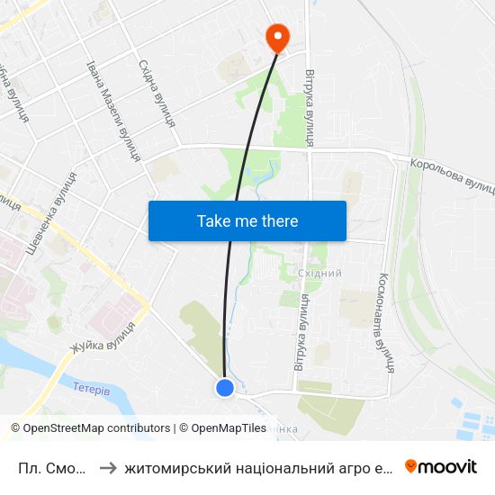 Пл. Смолянська to житомирський національний агро екологічний університет map