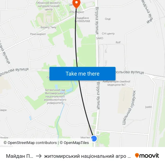Майдан Польовий to житомирський національний агро екологічний університет map