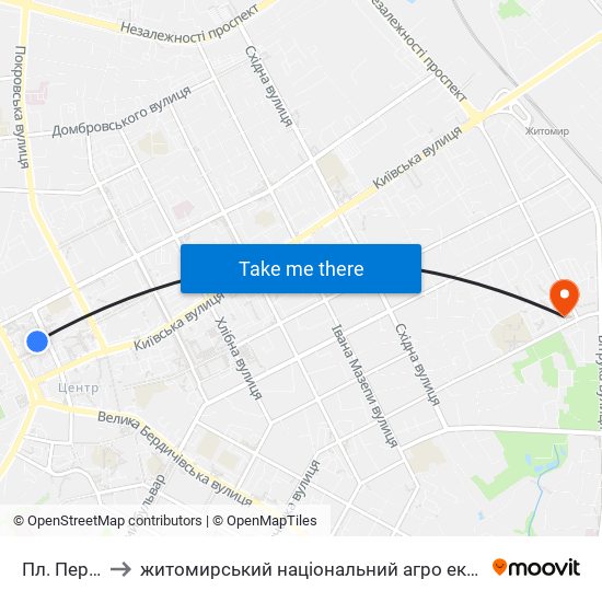 Пл. Перемоги to житомирський національний агро екологічний університет map