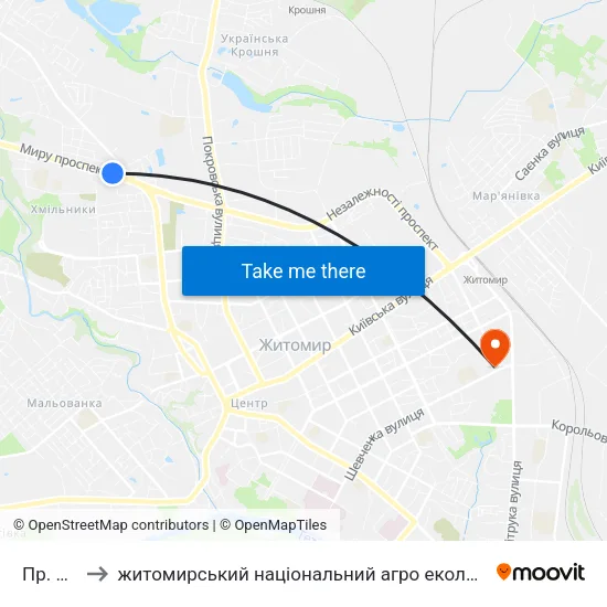 Пр. Миру to житомирський національний агро екологічний університет map
