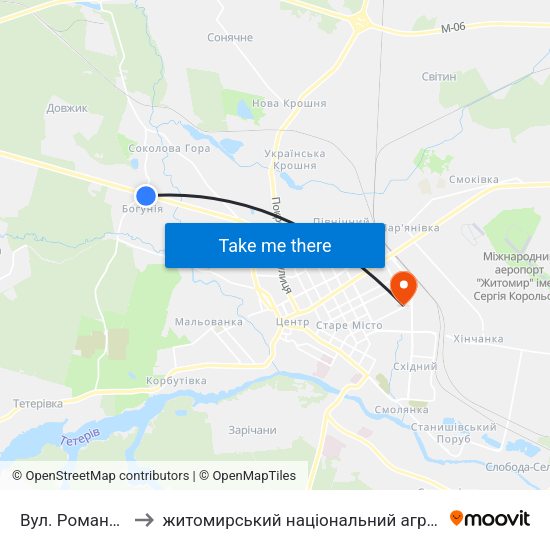 Вул. Романа Шухевича to житомирський національний агро екологічний університет map