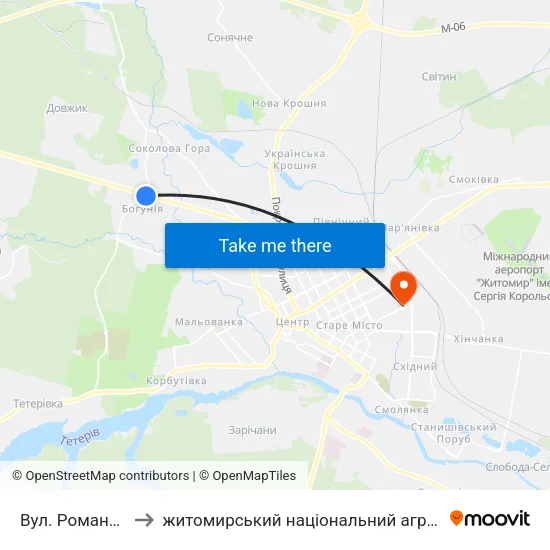 Вул. Романа Шухевича to житомирський національний агро екологічний університет map