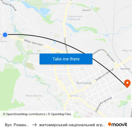 Вул. Романа Шухевича to житомирський національний агро екологічний університет map