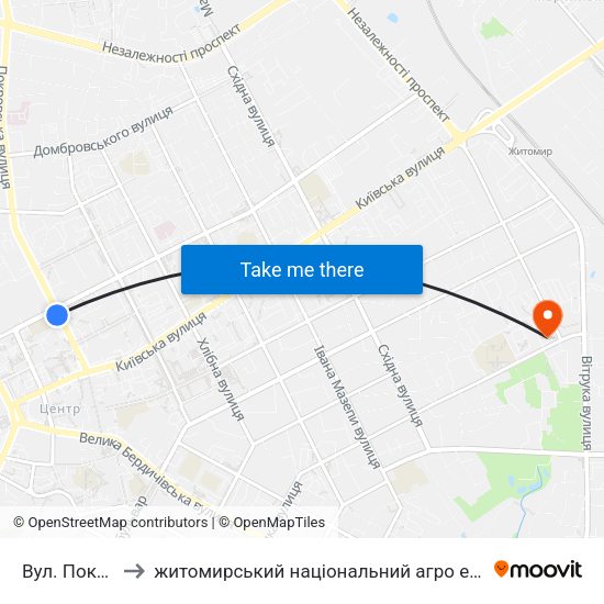 Вул. Покровська to житомирський національний агро екологічний університет map