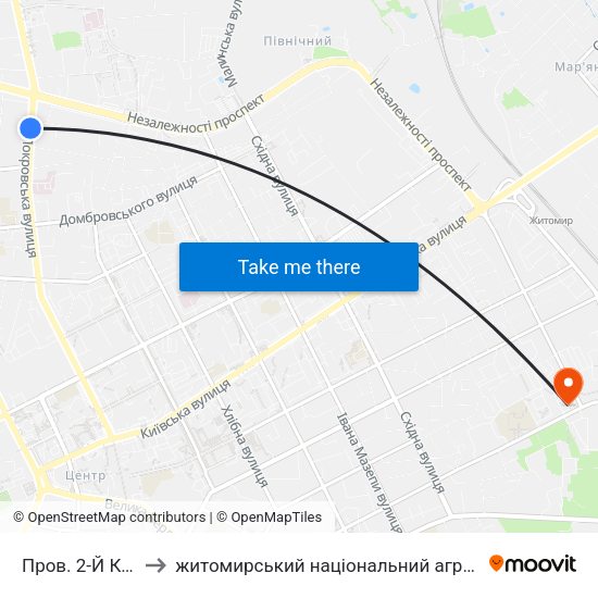 Пров. 2-Й Капітульний to житомирський національний агро екологічний університет map