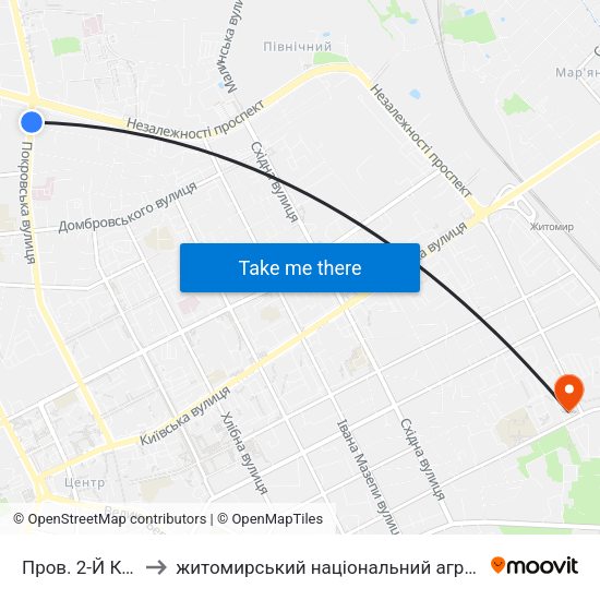 Пров. 2-Й Капітульний to житомирський національний агро екологічний університет map