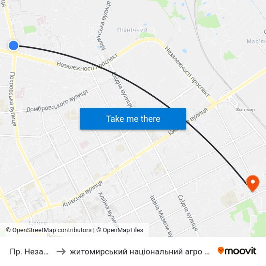 Пр. Незалежності to житомирський національний агро екологічний університет map