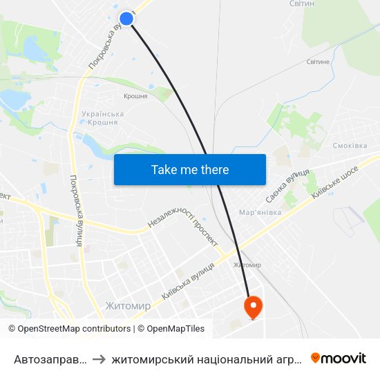 Автозаправна Станція to житомирський національний агро екологічний університет map