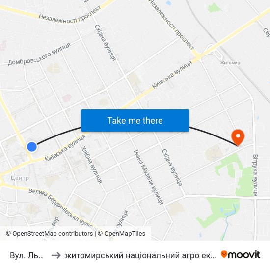 Вул. Львівська to житомирський національний агро екологічний університет map