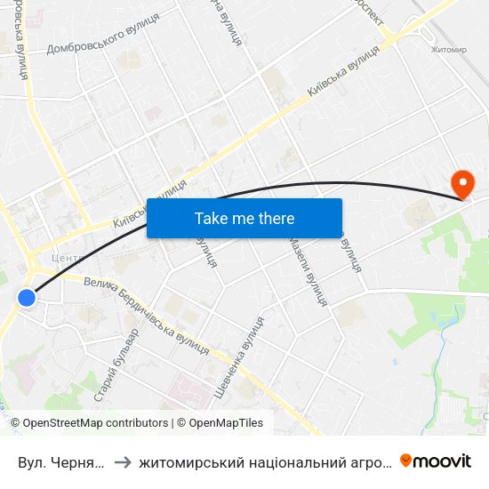 Вул. Черняховського to житомирський національний агро екологічний університет map