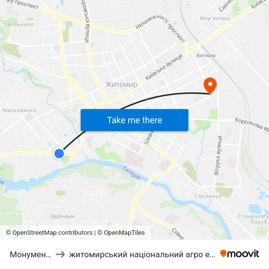 Монумент Слави to житомирський національний агро екологічний університет map