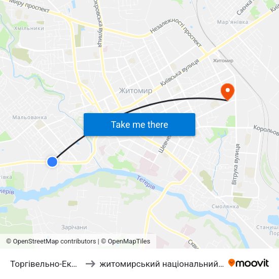 Торгівельно-Економічний Коледж to житомирський національний агро екологічний університет map