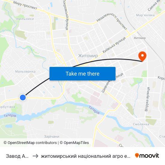 Завод Агромаш to житомирський національний агро екологічний університет map