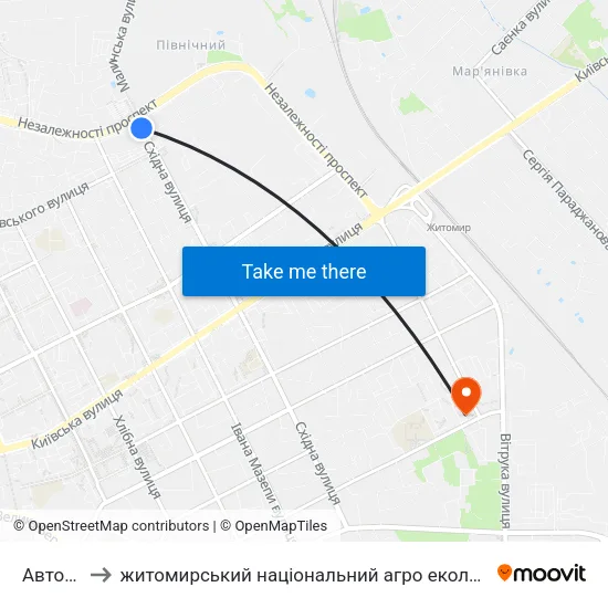 Автопарк to житомирський національний агро екологічний університет map
