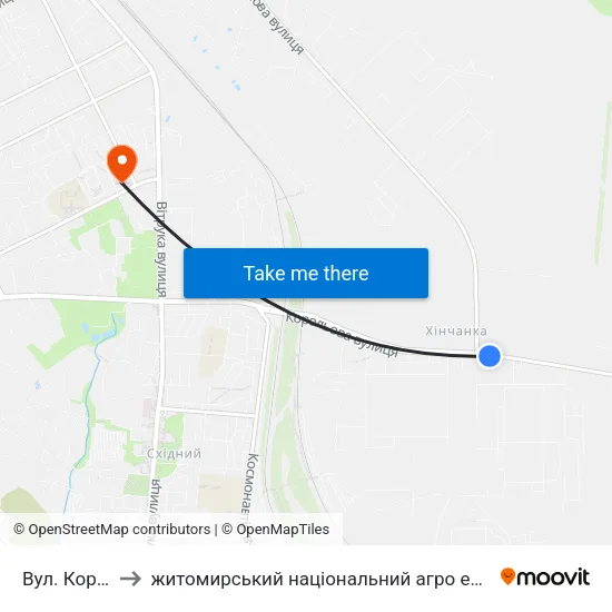 Вул. Корольова to житомирський національний агро екологічний університет map