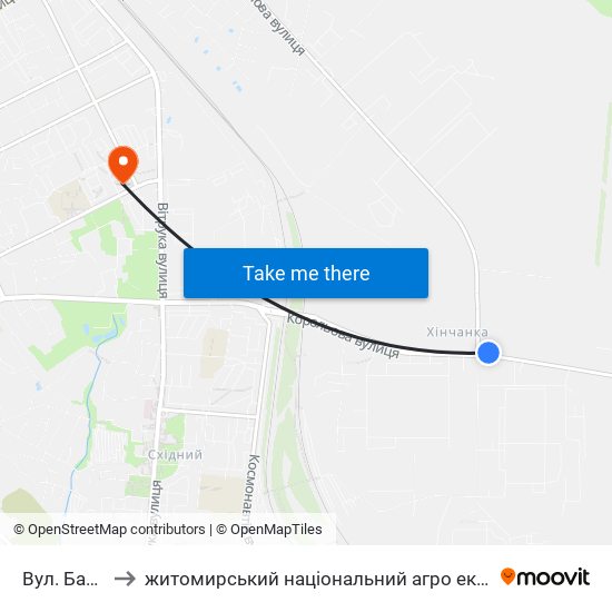 Вул. Баранова to житомирський національний агро екологічний університет map