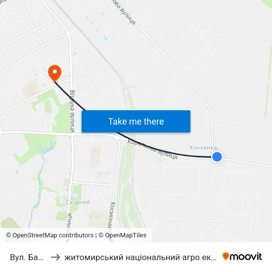 Вул. Баранова to житомирський національний агро екологічний університет map