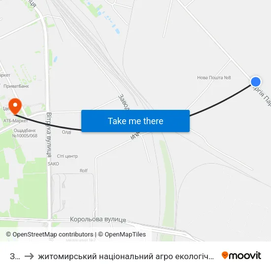 Зок to житомирський національний агро екологічний університет map