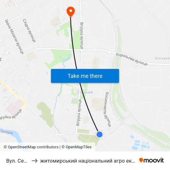 Вул. Селецька to житомирський національний агро екологічний університет map