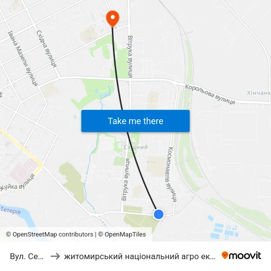Вул. Селецька to житомирський національний агро екологічний університет map