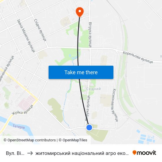 Вул. Вітрука to житомирський національний агро екологічний університет map