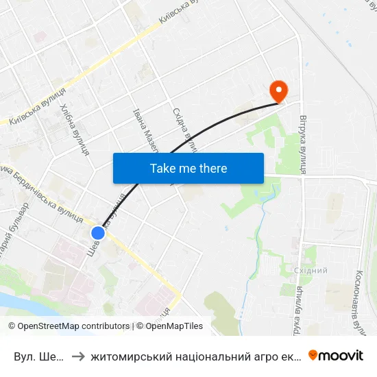 Вул. Шевченка to житомирський національний агро екологічний університет map