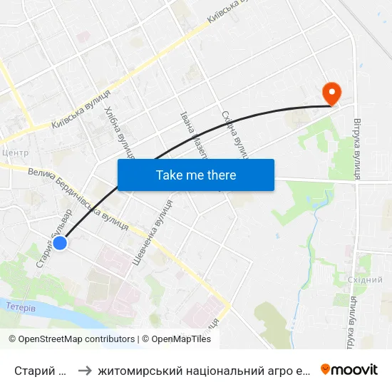 Старий Бульвар to житомирський національний агро екологічний університет map