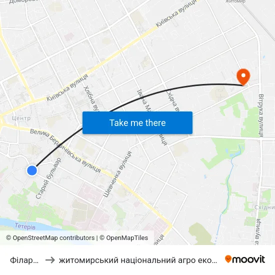 Філармонія to житомирський національний агро екологічний університет map
