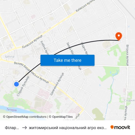 Філармонія to житомирський національний агро екологічний університет map