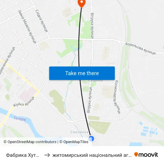 Фабрика Хутряних Виробів to житомирський національний агро екологічний університет map