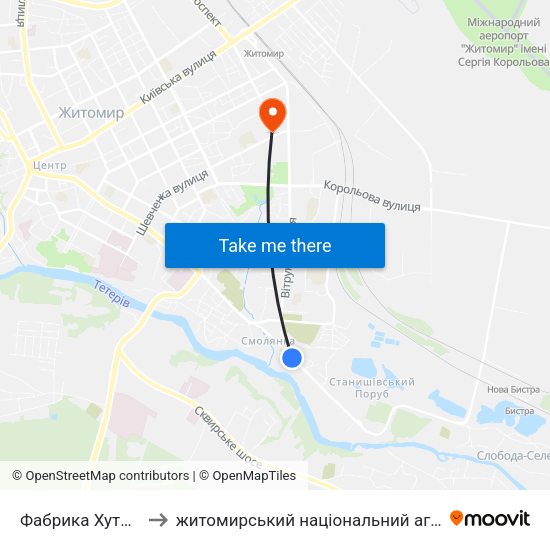 Фабрика Хутряних Виробів to житомирський національний агро екологічний університет map