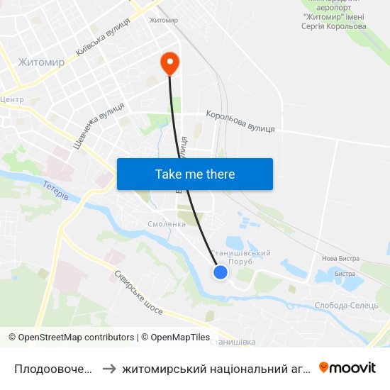 Плодоовочевий Комбінат to житомирський національний агро екологічний університет map