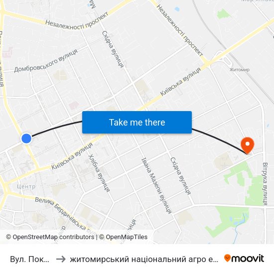 Вул. Покровська to житомирський національний агро екологічний університет map