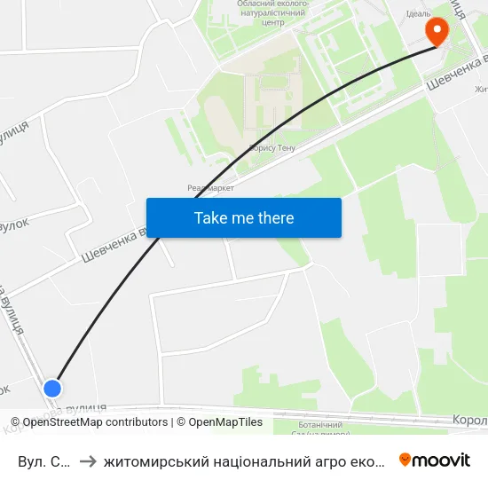 Вул. Східна to житомирський національний агро екологічний університет map