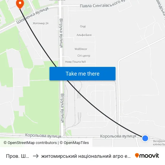 Пров. Шкільний to житомирський національний агро екологічний університет map