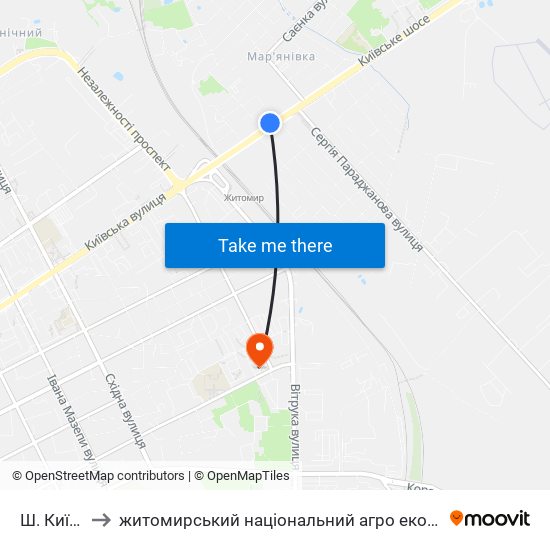 Ш. Київське to житомирський національний агро екологічний університет map